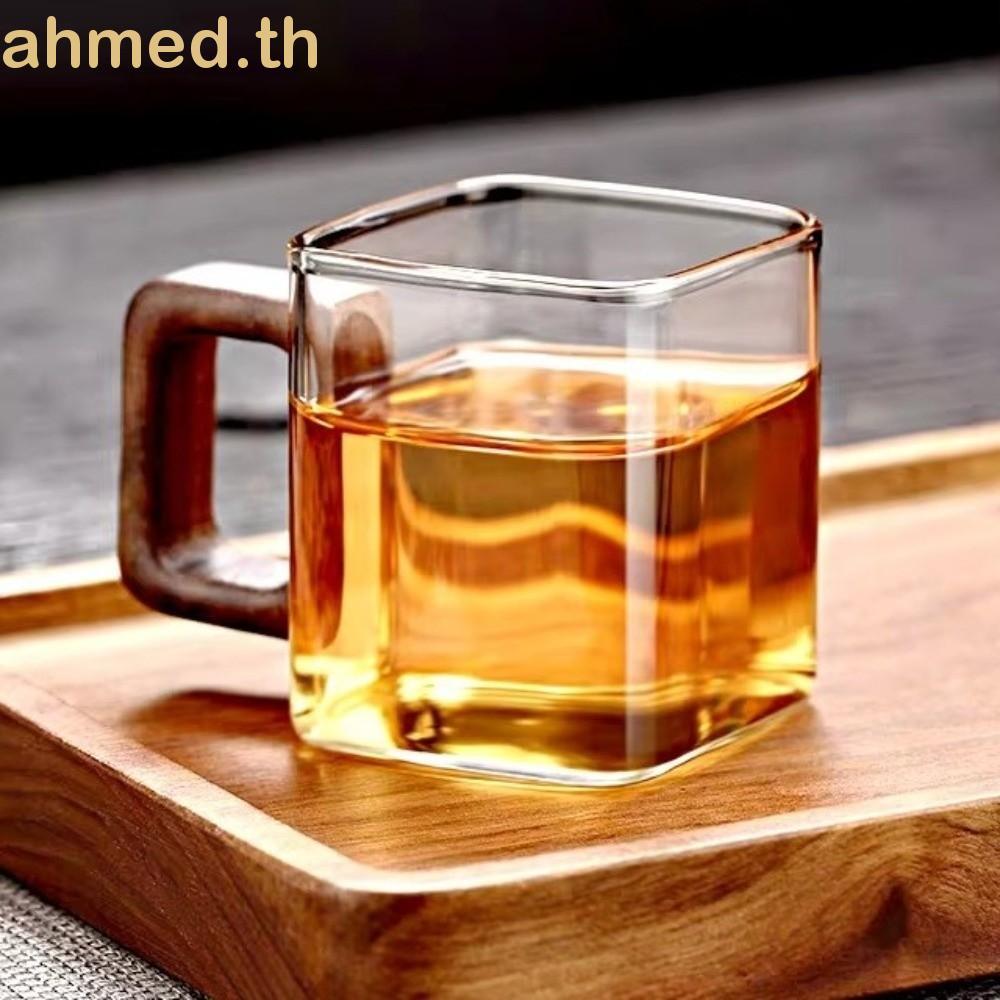 แก้วกาแฟเอสเปรสโซทนความร้อน Mini Square Thicken ด้ามไม้ ใช้งานได้จริง