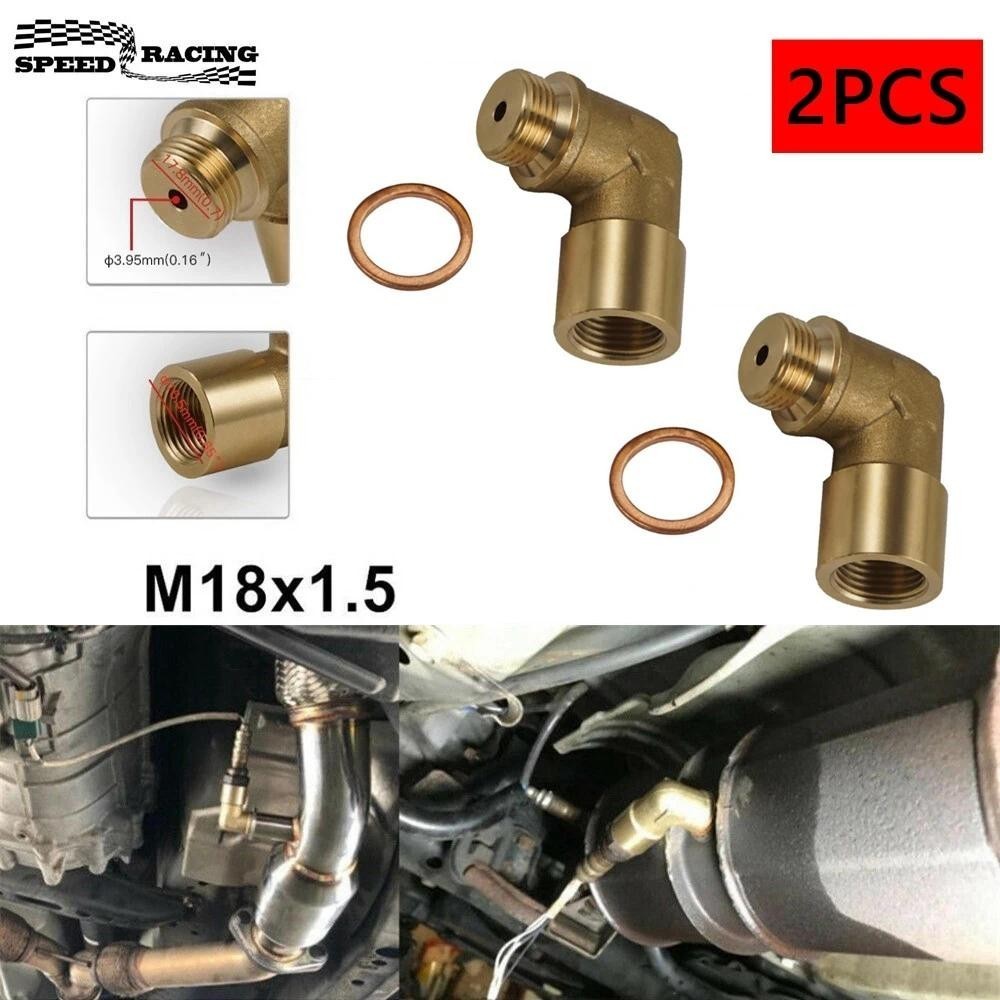 2pcs M18 x 1.5 ทองเหลืองติดตั้ง Universal Connector ปลั๊กชุดไอเสีย P0420 P0430 90 องศา O2 เซนเซอร์ออ