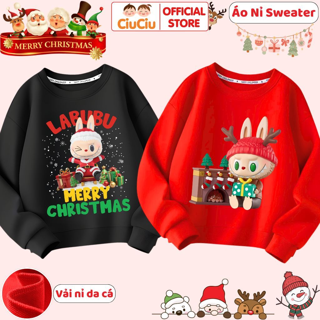 Labubu Christmas Sweatshirt สําหรับเด็กชายและเด็กหญิง CIUCIU Thermal Fishskin Fleece Fabric