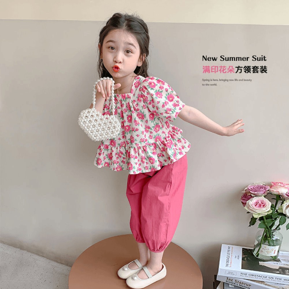 สาวชุดฤดูร้อน 2025 ใหม่ Yangqi Funky สาวน้อยเด็กเด็กสแควร์คอหักดอกไม้ชุดเด็กขนาดเล็กและขนาดกลาง ✨california223.th✨