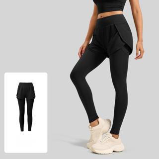 กางเกงออกกำลังกายแฟชั่นผู้หญิง 2in1 เลกกิ้งกางเกงขาสั้น เอวส…