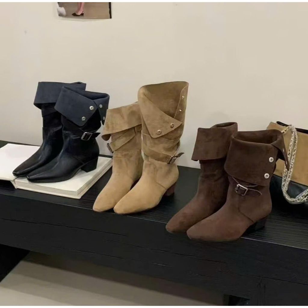 [เถา Em - ข610] รองเท้าบู๊ทส์คอสูงผู้หญิง 2 สไตล์สไตล์หนังนิ่มบุขนกระต่ายอบอุ่น [QCCC]