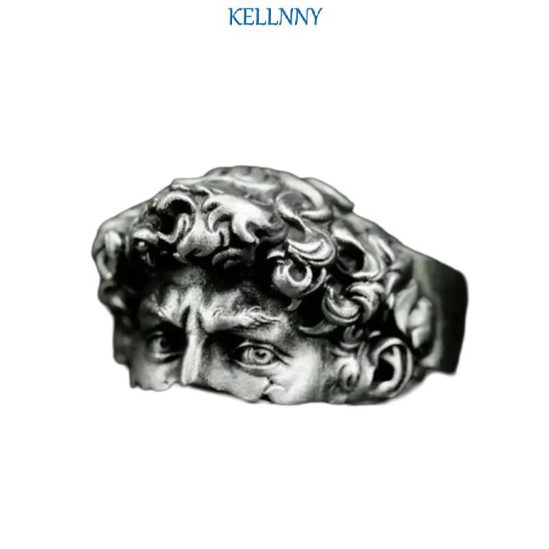 Kelln แหวนเงินเนื้อแตกสไตล์วินเทจหัตถกรรมจากประติมากรรมสําหรับคนรักศิลปะ