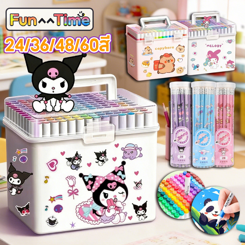 COD ปากกาอะคริลิค ปากกาเพ้นท์ 24/36/48/60 สี กันน้ำ ง่ายต่อการขัด การ์ตูน แปรงทาสีกล่องแบบพกพา