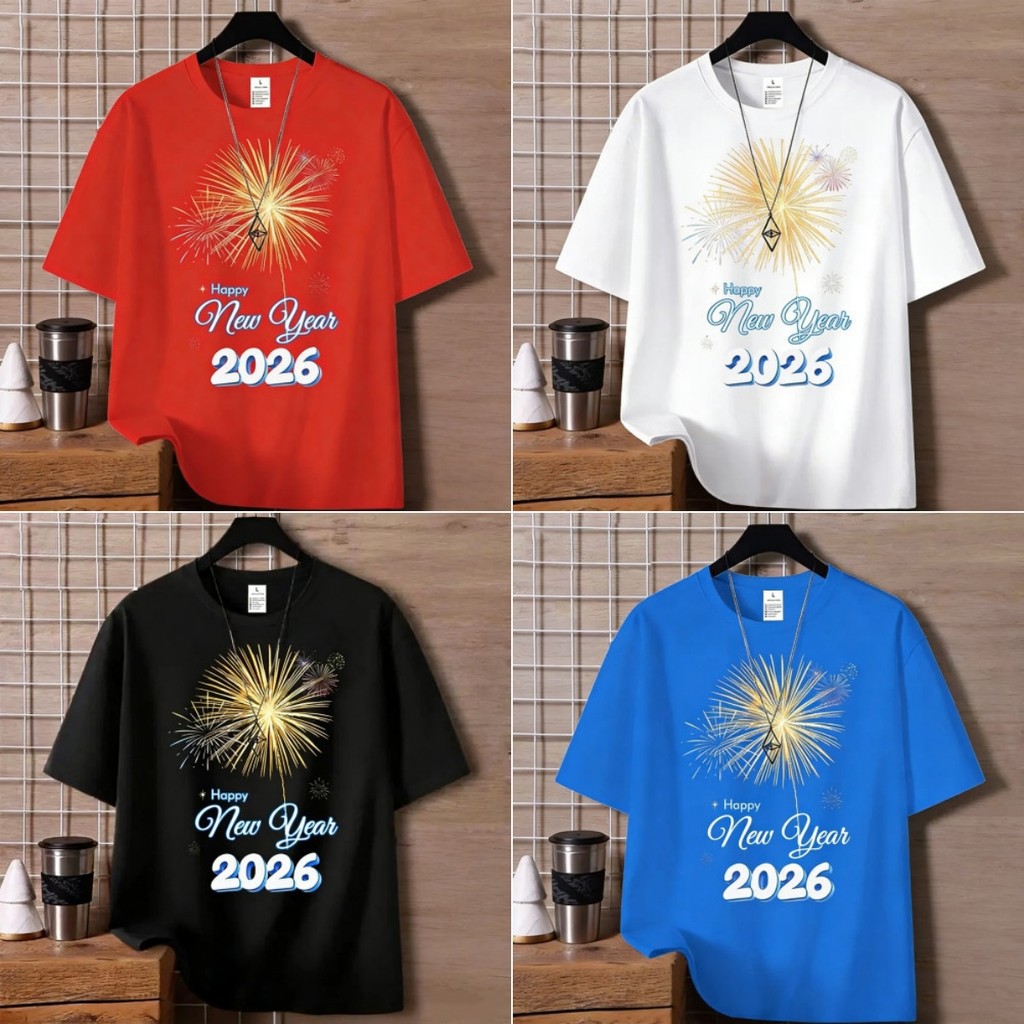 UT shop เสื้อยืด oversize ผ้าCotton 100% เสื้อแฟชั่น 'New Year fireworks'  สบายและนุ่ม แขนสั้น ฤดูร้