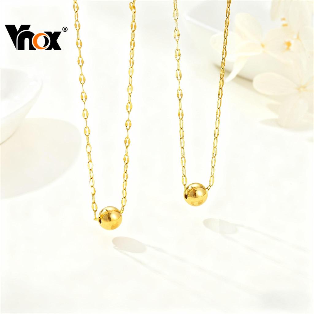 Vnox สร้อยคอจี้ลูกบอลลูกปัดสีทองสําหรับผู้หญิงสาว,ห่วงโซ่ริมฝีปากสร้อยคอแฟชั่นทุกวัน