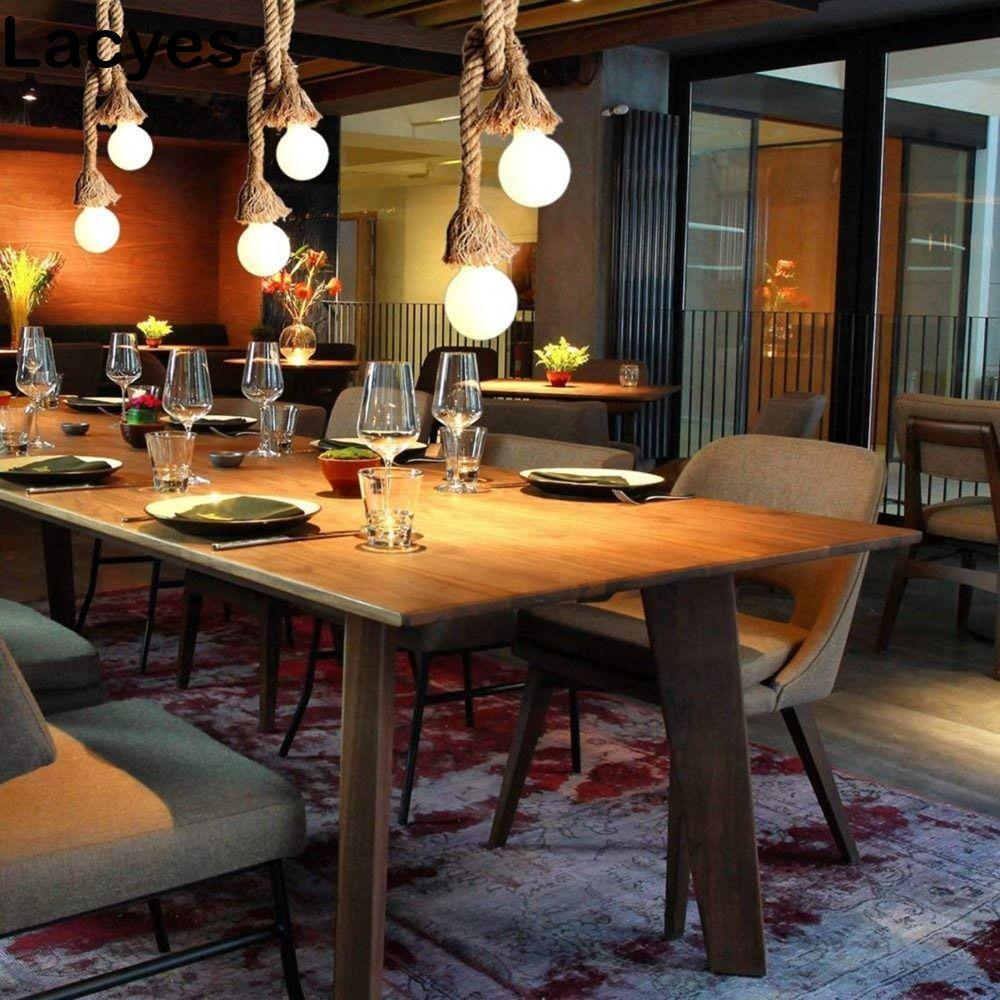 LAYES Edison Bulb Chandelier, Vintage Creative Rope Lamp, Home Decor ทนทาน Edison Bulb Rope วัสดุแขว