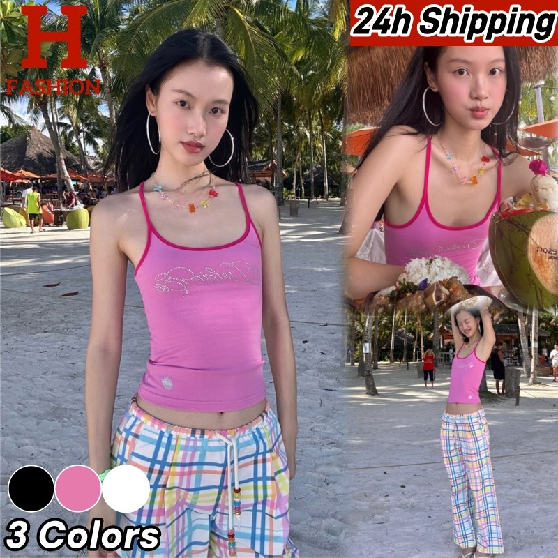 HOT 'พร้อมส่ง' FY3590 เสื้อสายเดี่ยว เสริมฟองน้ำ สีสดใส สไตล์สาวเท่