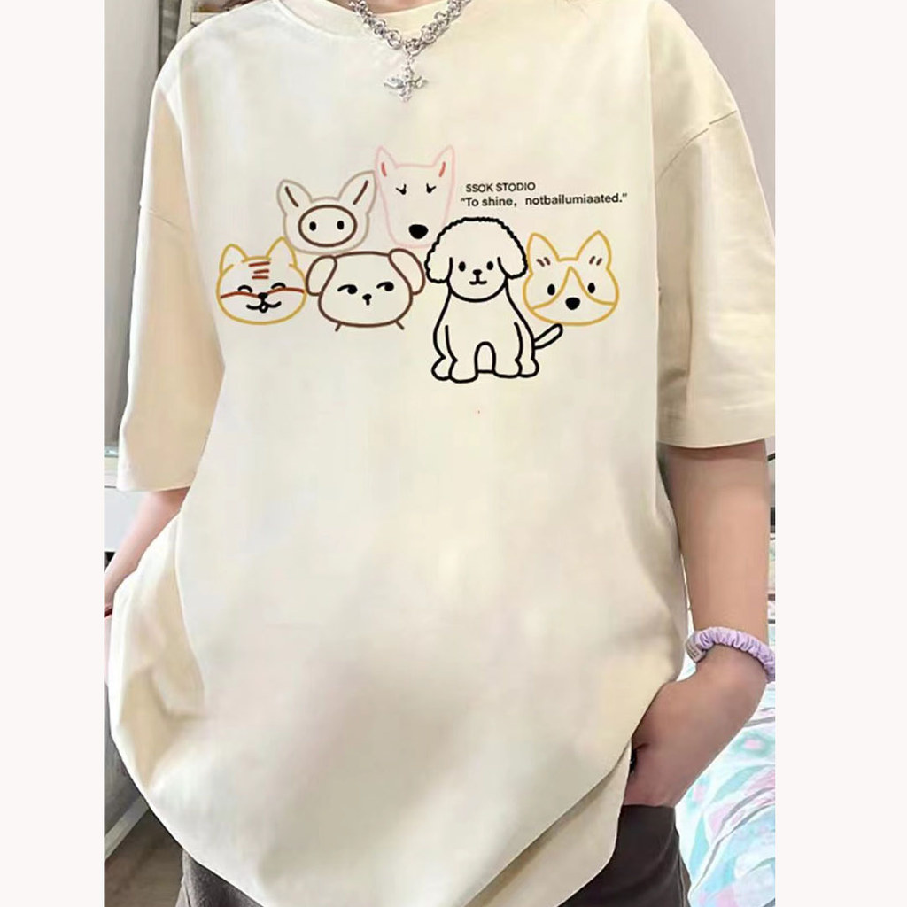 3788738ปลาค็อด ภาพอย่างเป็นทางการ 200ก ร้อนขายฤดูร้อนสไตล์ใหม่ผ้าฝ้ายแท้หลวมการ์ตูนพิมพ์ขนาดใหญ่รอบค