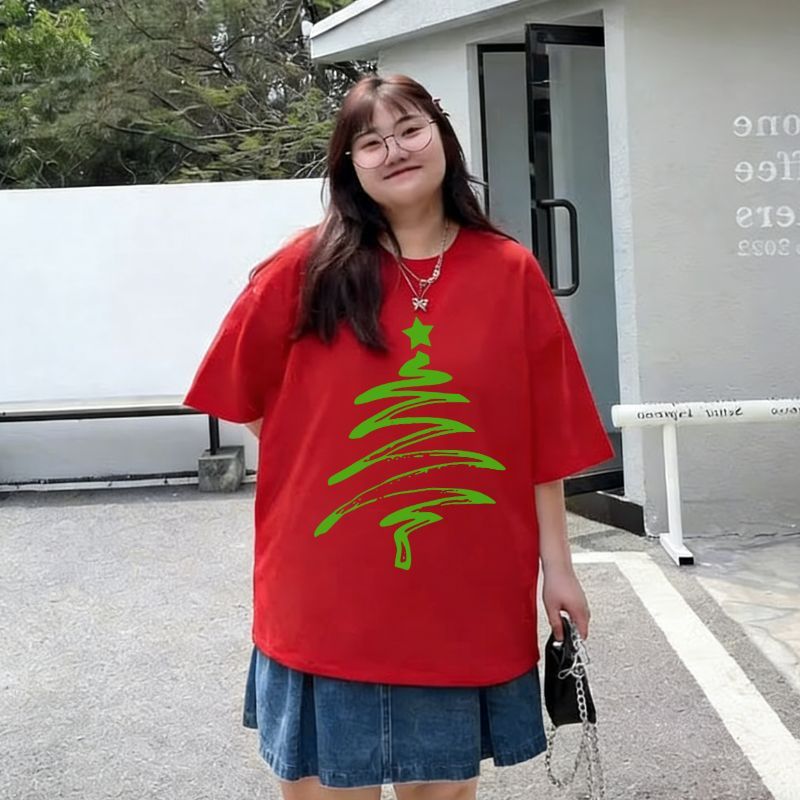 Teddy Tee 🎄🎄【พร้อมส่ง】เสื้อสาวอวบ ผ้าฝ้าย 100% โคตรนุ่ม พิมพ์ลาย "Green tree"   เสื้อยืด oversize ส่