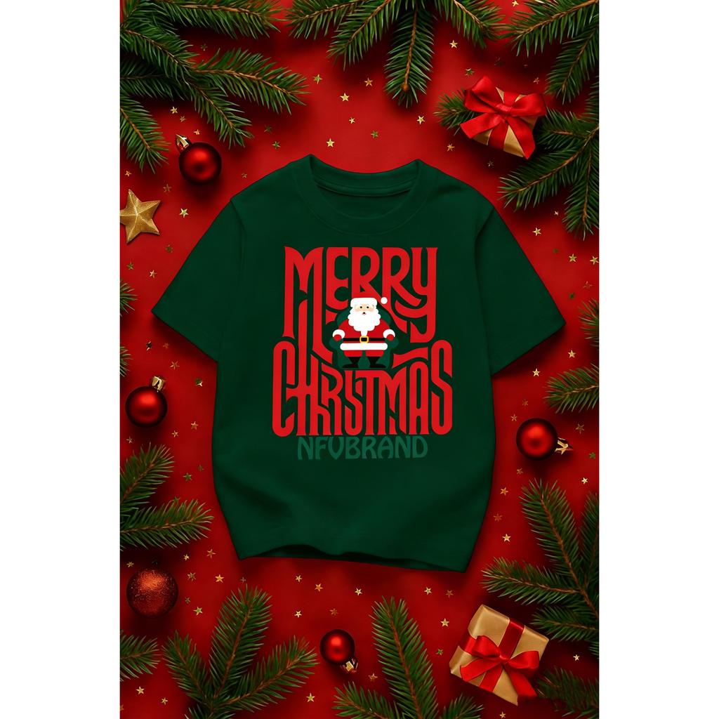 (จัดส่งตลอด 24 ชั่วโมง)เสื้อยืด Oversize เสื้อคริสต์มาสสีเขียว ลายซานต้า Merry Christmas สไตล์วินเทจน่ารัก เทศกาลปีใหม่