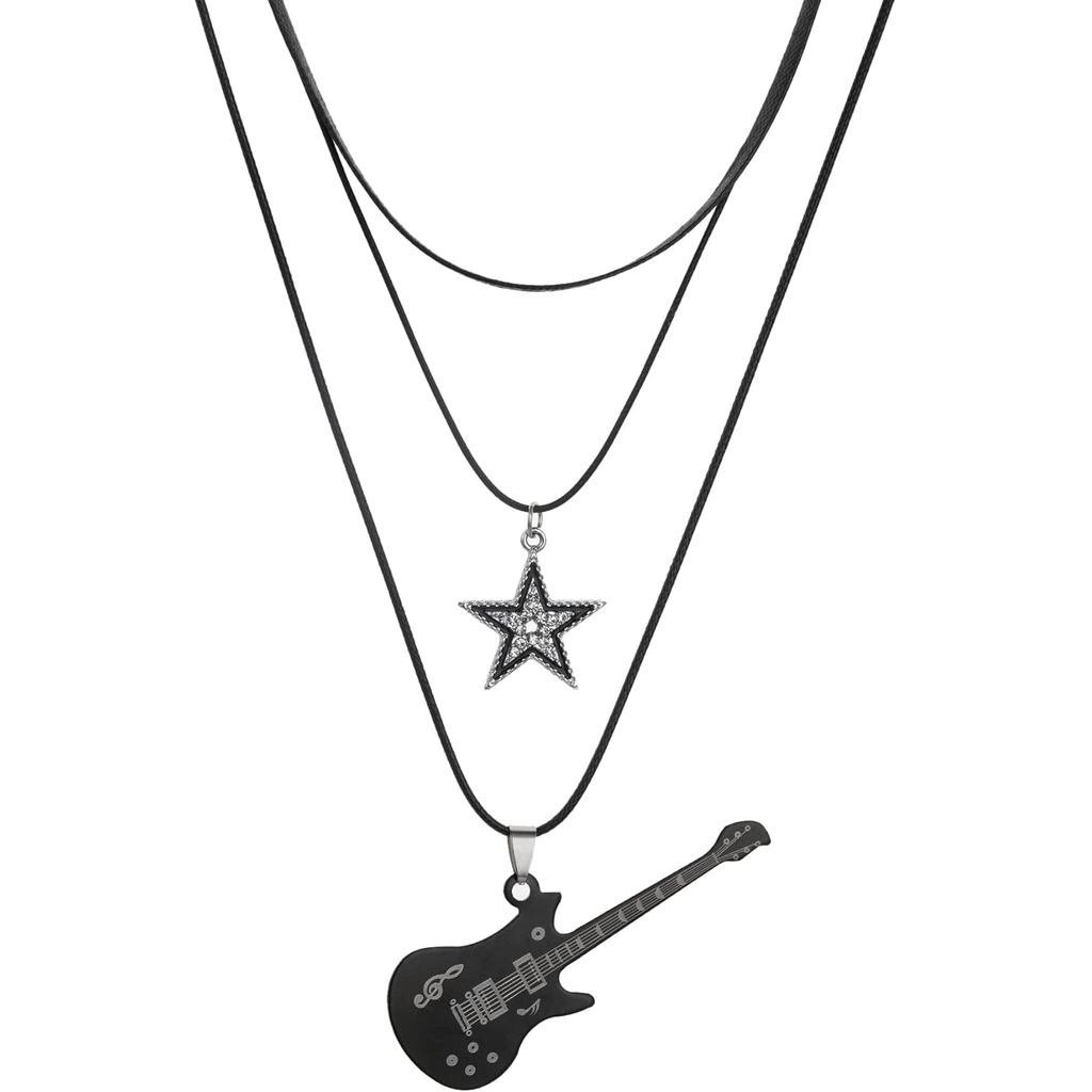 Yuoos Star Vintage สร้อยคอ Punk Star Choker Rock Roll กีตาร์สร้อยคอสําหรับผู้หญิงผู้ชาย Eboy Egirl K