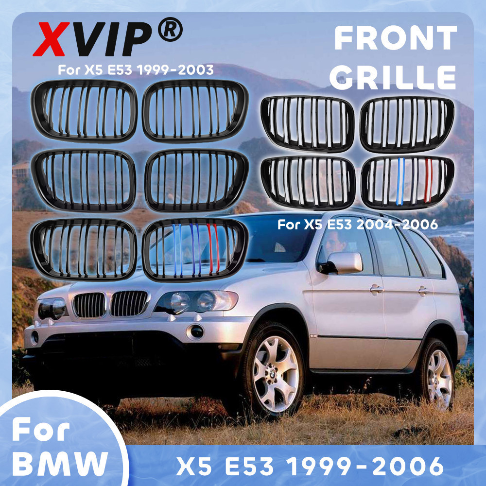 XPVIP ตะแกรงกันชนหน้าสําหรับ BMW X5 E53 1999-2003 04 05 06 4D Glossy Matte สีดํา M-Color Double Line
