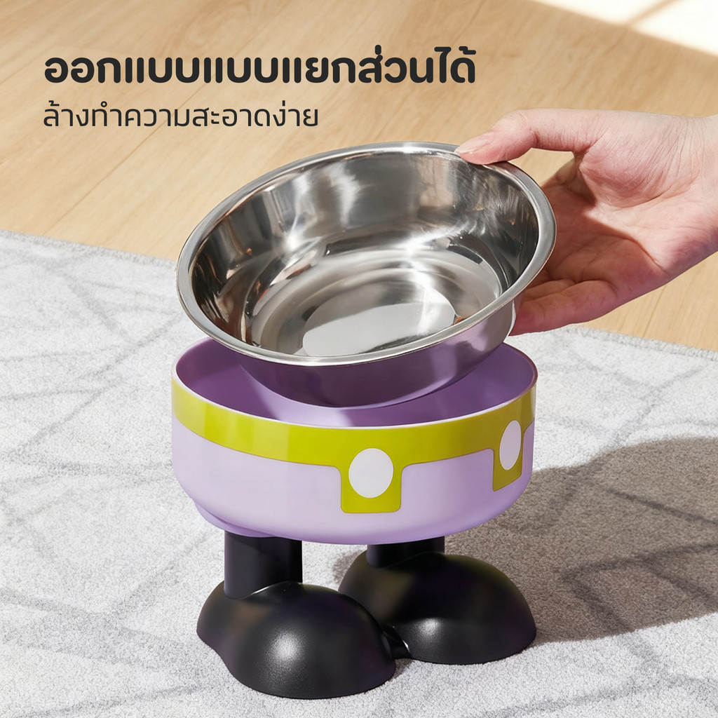🔥ชามอาหารแมว🔥ชามหมา ชามแมว 2ชั้น ชามสแตนเลส มีขอบยางกันลื่น ชามอาหารสัตว์เลี้ยง ถอดล้างง่าย - รูปที่ 4