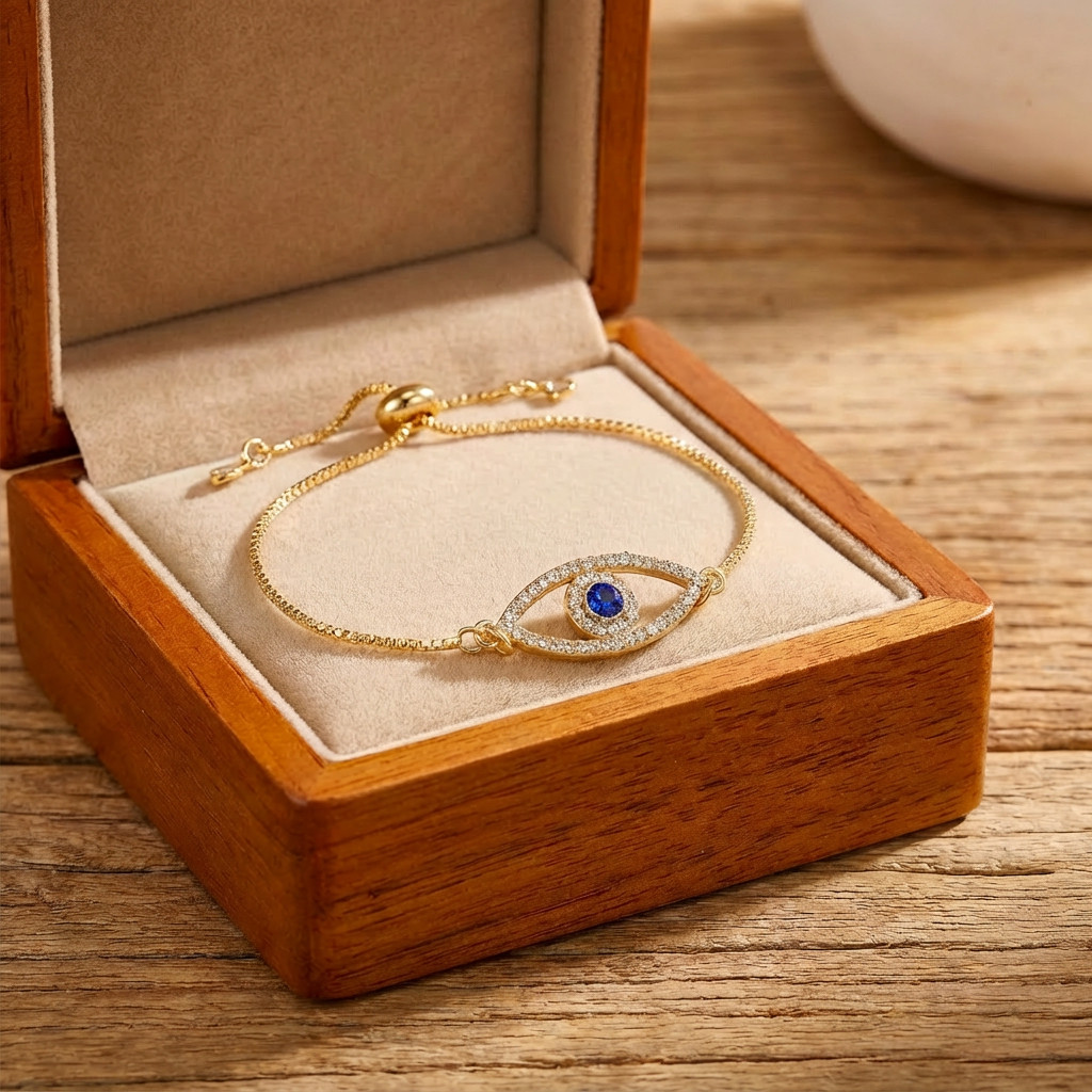 Gmai สร้อยข้อมือตาชั่วร้ายโลหะผสมแบบปรับได้ Diamond Encrusted Sapphire Talisman เครื่องประดับแฟชั่นอินเทรนด์ของขวัญสําหรับผู้หญิงสวมใส่ทุกวัน