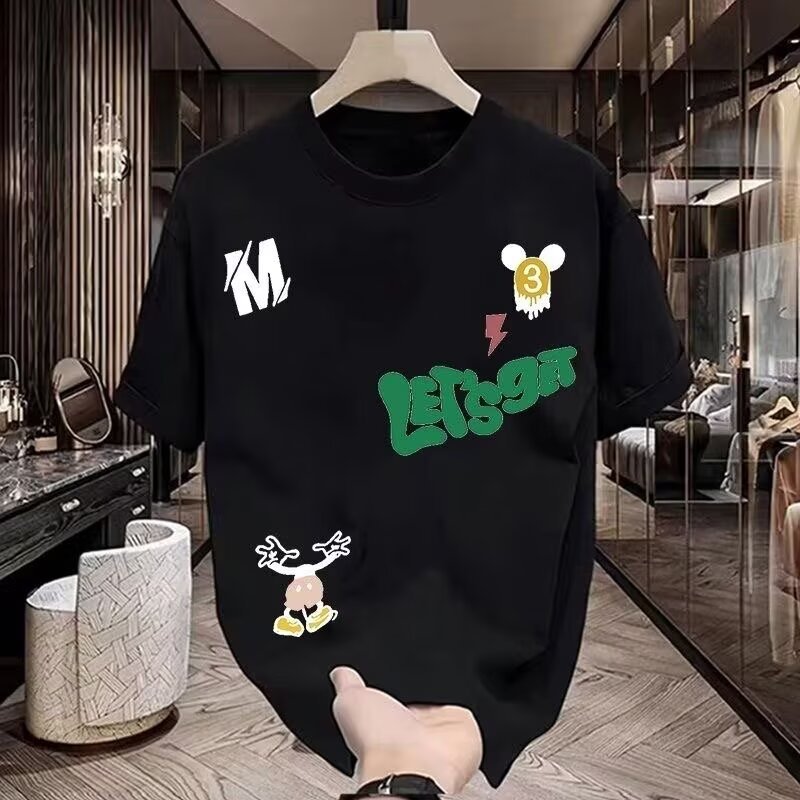 2026 Street Wear พิมพ์เสื้อยืดแขนสั้นฤดูร้อนผู้ชายอินเทรนด์รอบคอ Slim-Fit All-Match แฟชั่นผ้าฝ้ายเสื