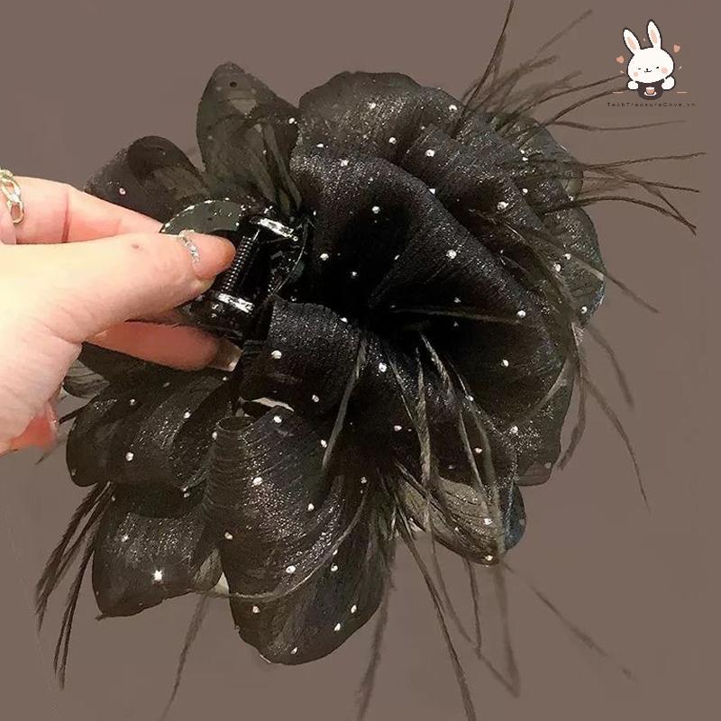 [Teh] Fashion Gypsophila Feather Hairpin Shark Clip French Temperament Claw Clip เครื่องประดับผม [VN