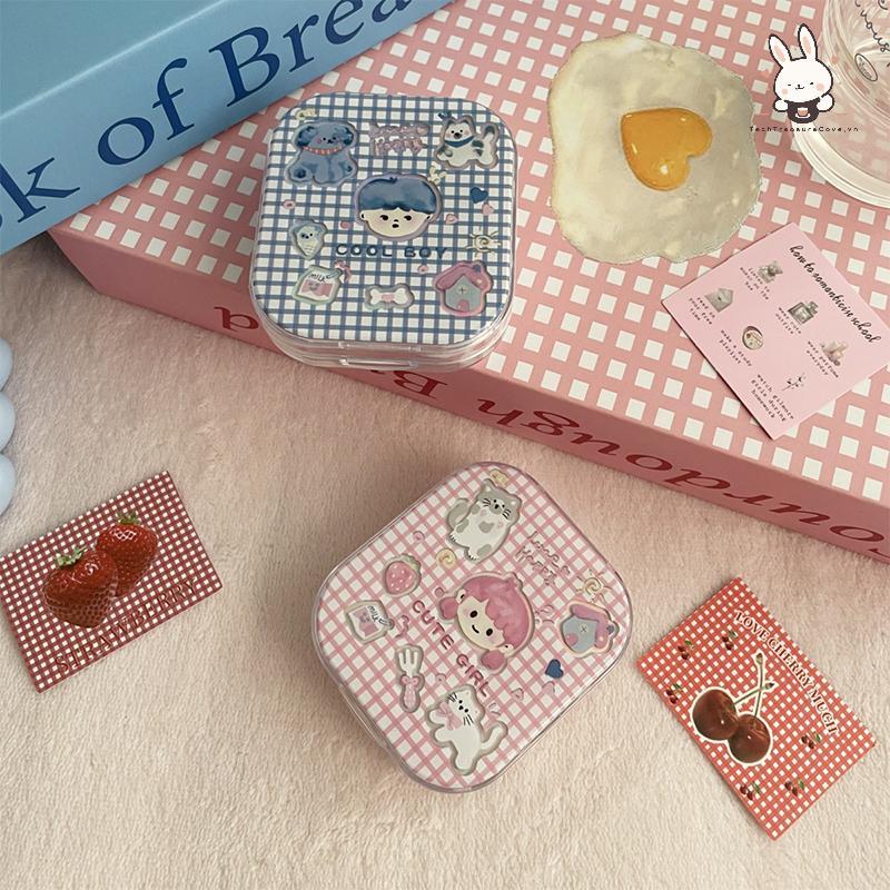 [Teh] การ์ตูนน่ารักมินิคอนแทคเลนส์กรณีคอนเทนเนอร์กล่องชุดเดินทางแบบพกพา [VN]