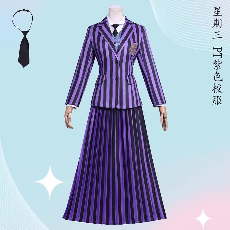 ชุดคอสเพลย์ครอบครัว Addams และ Wednesday Adams สำหรับผู้ใหญ่ กระโปรงยาว