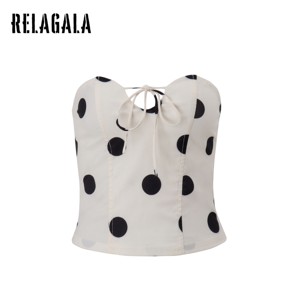 RELAGALA Womens 2026 New Sexy Hollow Fashion Polka Dotted Tube Tops