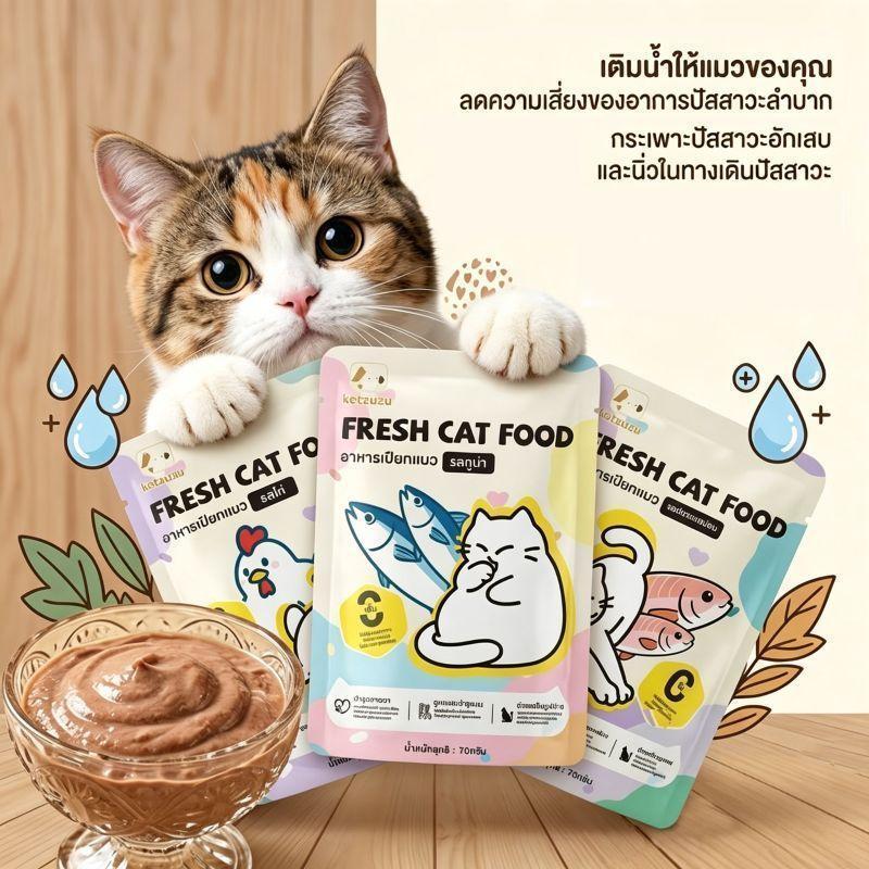 【Ketzuzu】70G*12แพ็ค อาหารเปียกแมว ช่วยเสริมการดื่มน้ำ เนื้อละเอียดไม่ต้องเคี้ยว เหมาะกับแมวทุกสายพันธุ์
