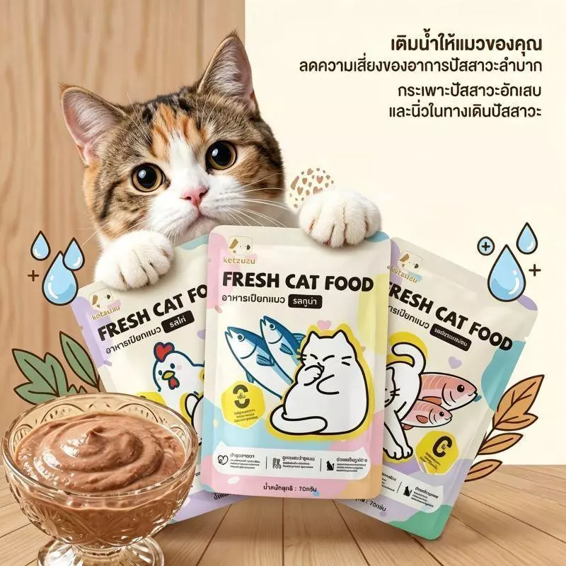 【Ketzuzu】70G*12แพ็ค อาหารเปียกแมว ช่วยเสริมการดื่มน้ำ เนื้อละเอียดไม่ต้องเคี้ยว เหมาะกับแมวทุกสายพันธุ์