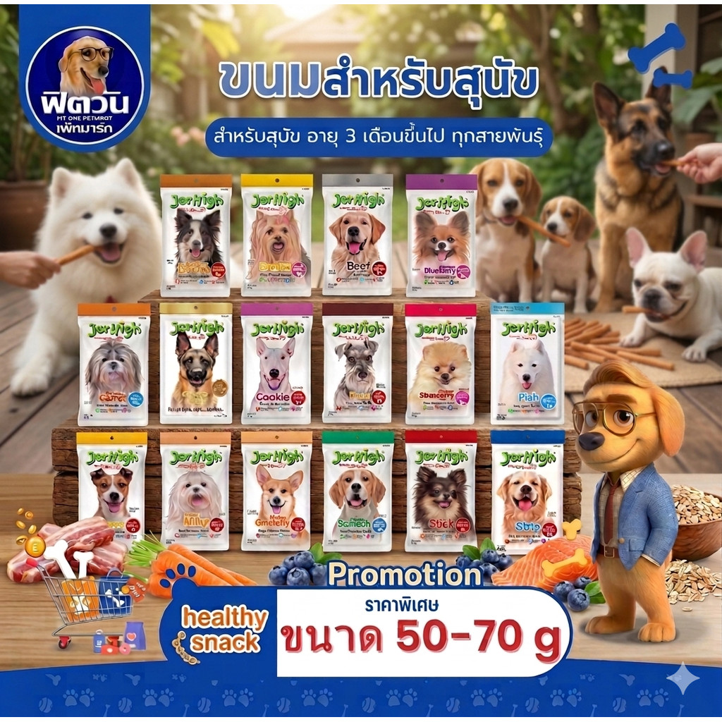 Jerhigh ขนมสุนัขเจอร์ไฮ ขนาด 50 70 กรัม{ขนม}