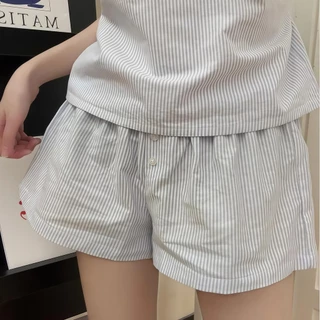 SLEEPWEAR FACTORY ส่งไวมาก ❤ ชุดนอนผู้หญิง สายเดี่ยว+กางเกงขาสั้น ลายทางเกาหลี ผ้านุ่ม ใส่สบาย W222