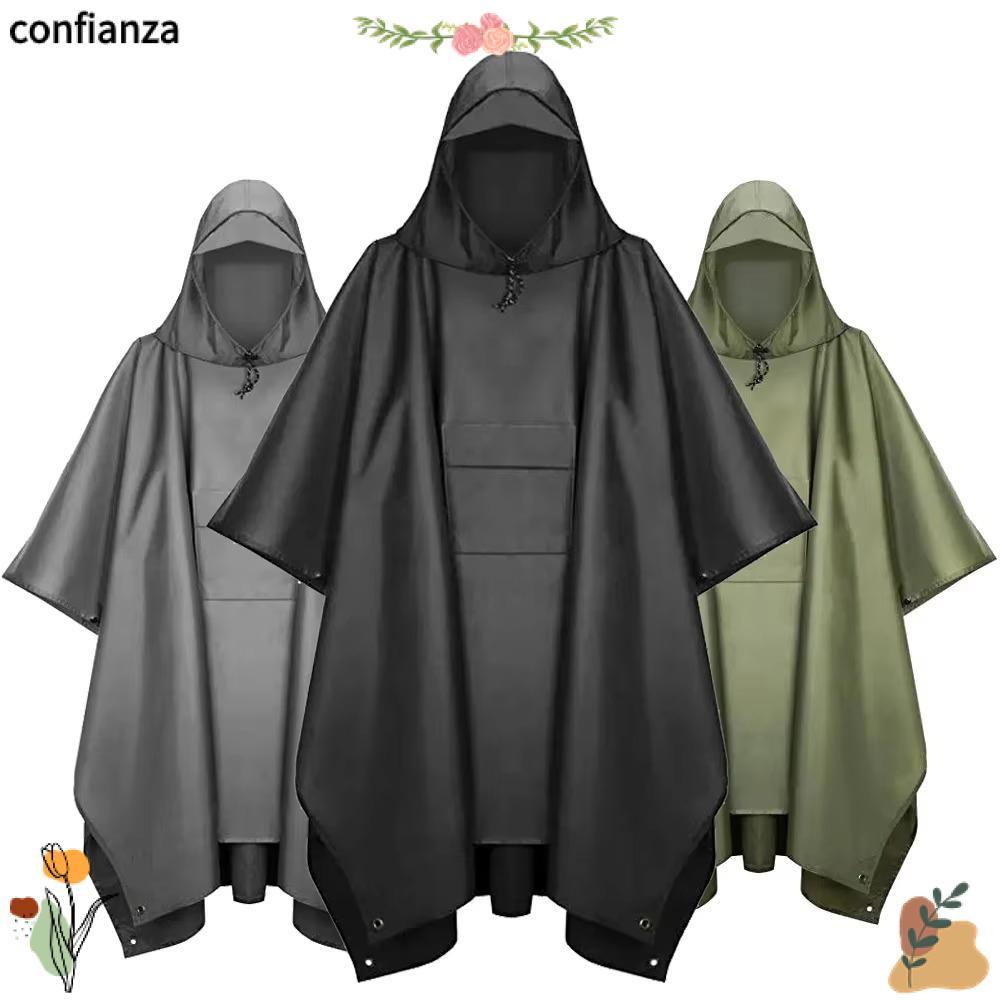 Confianza เสื้อกันฝนกลางแจ้ง,แขนมีฮู้ดกันน้ําเสื้อปอนโชฝน,มัลติฟังก์ชั่น 3 in 1 แบบพกพาผ้าคลุมกันฝนเดินป่าท่องเที่ยว