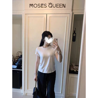MOSESQUEEN มอสส์ ราชินี เสื้อยืดคอกลมแขนสั้นสีพื้นทรงปล่อยเหมาะกับทุกฤดูกาลและอเนกประสงค์สําหรับโอกาสต่างๆ #63730