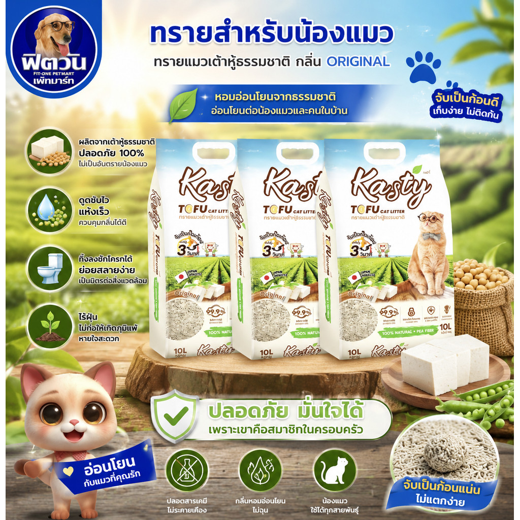 [ 1 ถุง ] Kasty Tofu Litter 10L. ทรายแมวเต้าหู้ธรรมชาติ ขนาด (4.54 Kg.){ทรายแมว}
