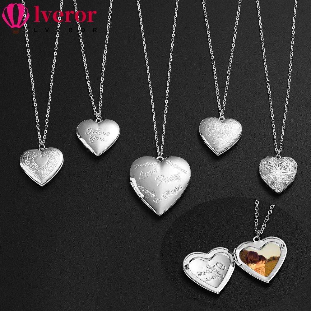 LVEROR 2PCS สร้อยคอเครื่องประดับของขวัญสําหรับคู่รักรูปหัวใจกรอบรูปจี้