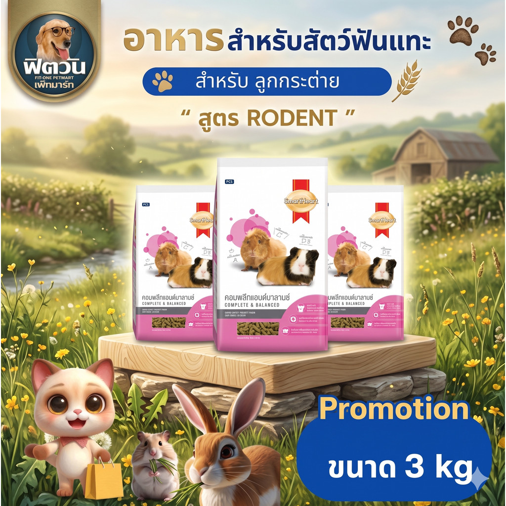 Smart Heart  อาหารกระต่าย กลิ่นราสเบอร์รี่ 3 กิโลกรัม{อาหารสัตว์เล็ก}