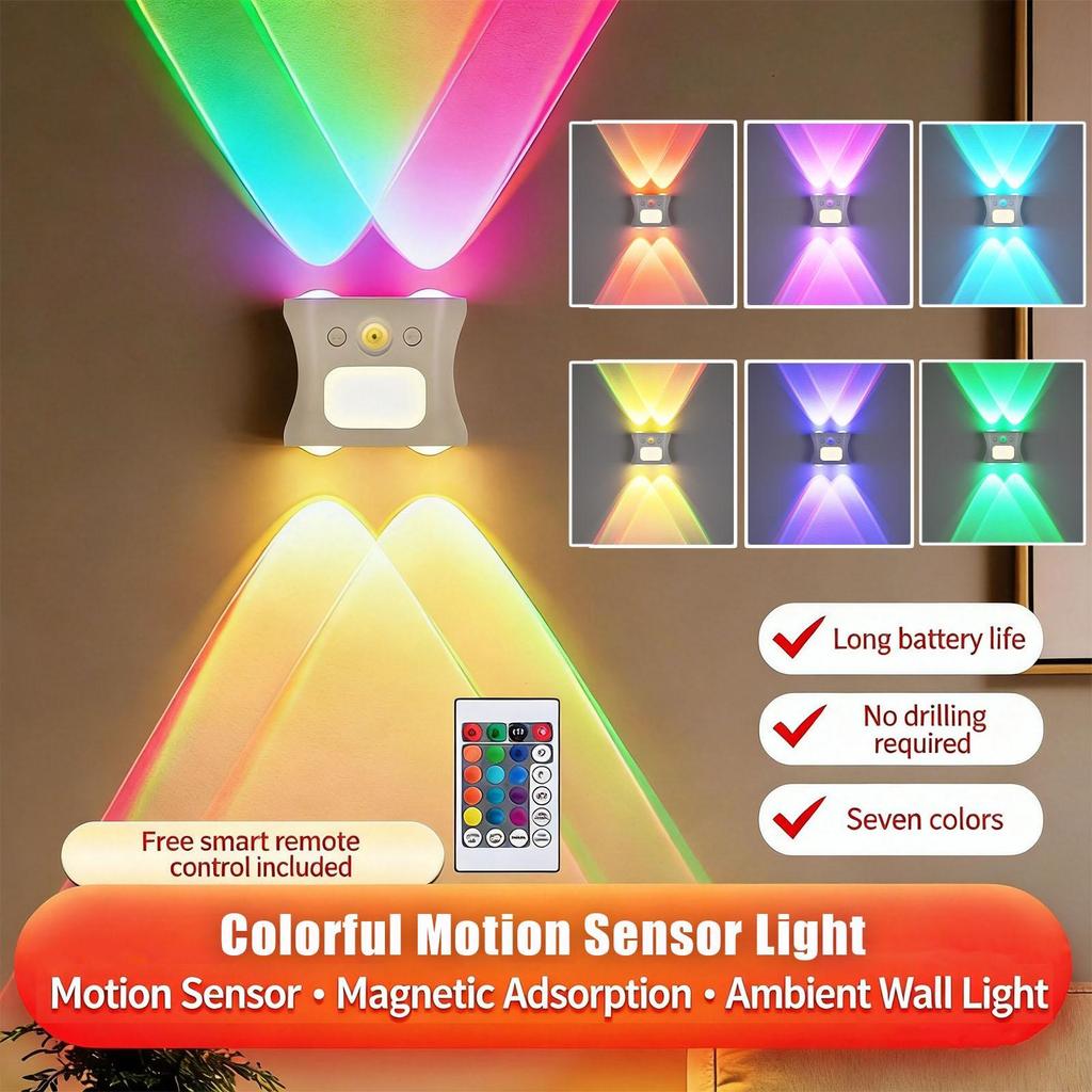 Motion Sensor Wall Sconce RGB Night Light โคมไฟติดผนังแม่เหล็กชาร์จโคมไฟกลางคืนที่มีสีสันสําหรับห้องโถงห้องนอน unhcxeth