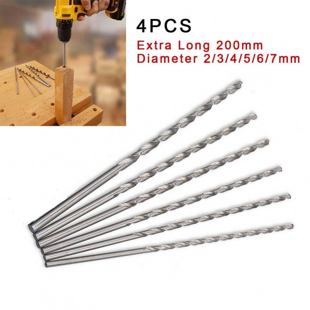 4Pcs 200mm Professional Grade Drill Bits Extra Long for Metal Drilling