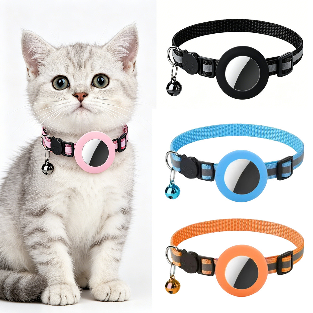 ปลอกคอคอแมวสัตว์เลี้ยงพร้อมตัวยึด AirTag ฝาครอบป้องกันการติดตาม GPS ที่ป้องกันการสูญหาย