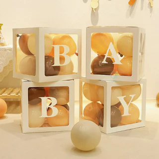 GeeParty กล่องบอลลูนโปร่งใส 25x25 ซม. สีขาว พร้อมสติ๊กเกอร์ตัวอักษร A-Z สำหรับวันเกิด งานแต่งงาน ปาร์ตี้ ตกแต่งงานเลี้ยง