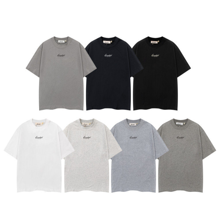 Simple Letter เย็บปักถักร้อยแขนสั้นเสื้อยืดหลวมสไตล์พื้นฐานรอบคอผู้ชายผู้หญิงสไตล์เดียวกัน Multicolor All-Match Casual Hal