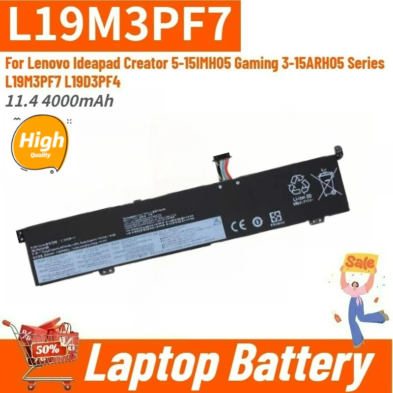 100% ใหม่ 11.4 4000mAh L19M3PF7 แบตเตอรี่แล็ปท็อปสําหรับ Lenovo Gaming 3-15ARH05 Ideapad Creator 5-1