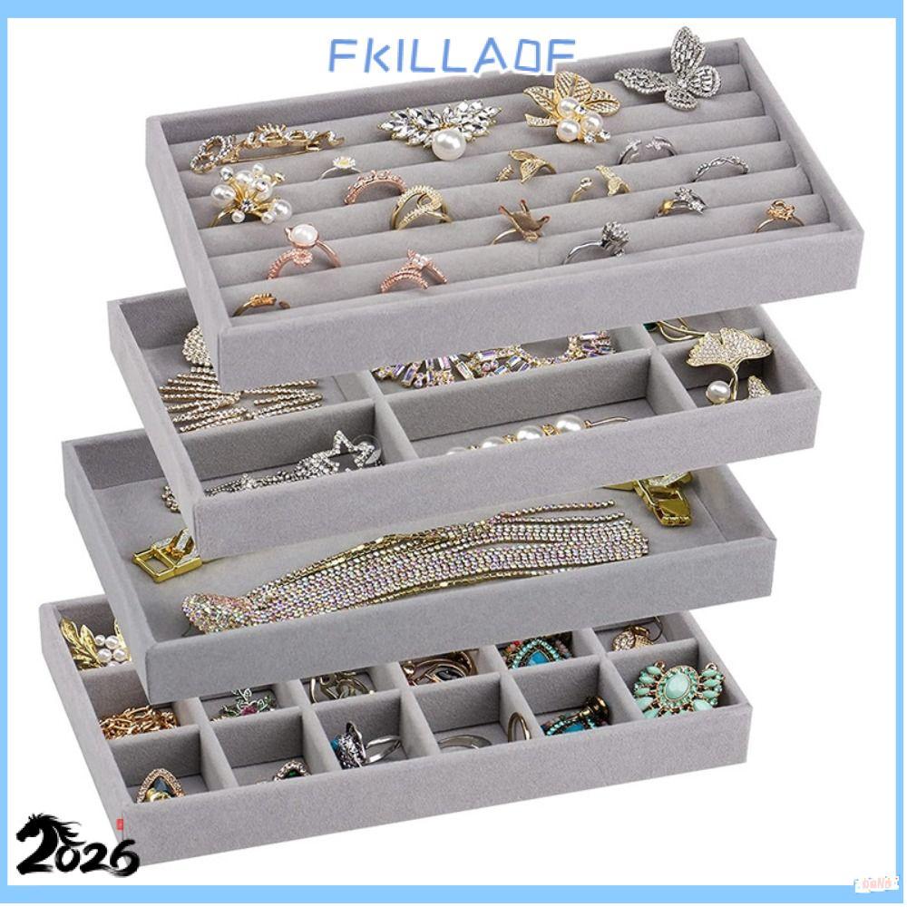 FkILLA0FCRสร้อยคอถาดแสดง,กํามะหยี่Stackableกํามะหยี่กล่องเก็บเครื่องประดับ,ต่างหูผู้ถือตู้โชว์ลิ้นชั