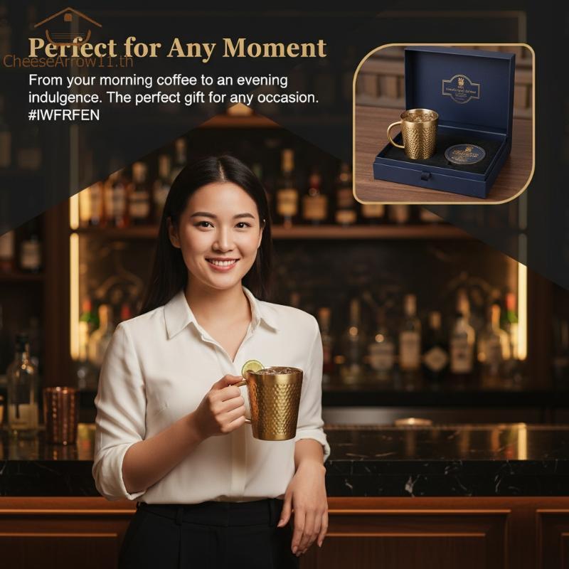 CHE Gold 304 สแตนเลสแก้วเบียร์พร้อมที่จับถ้วยน้ําสําหรับกาแฟนมน้ําผลไม้น้ําหนักเบาทนทานแก้วสําหรับบ้