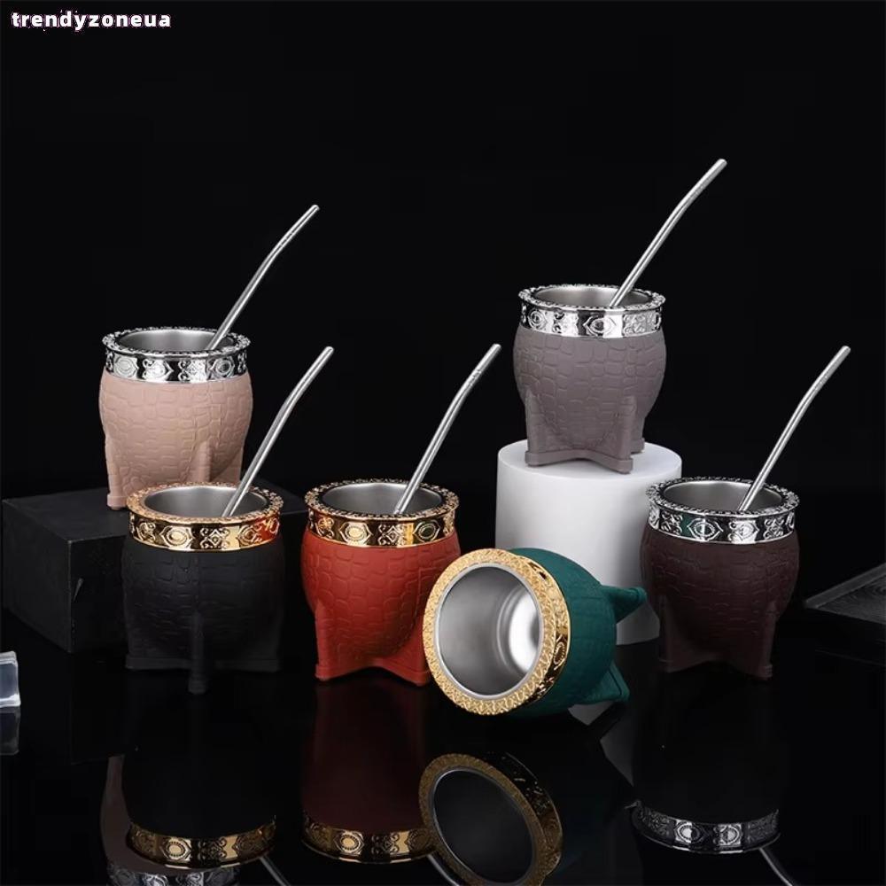 TRENDYZONEUA Mate Cup, สแตนเลสเต่าเนื้อฉนวนถ้วย, 260ml Double-layer Eggshell Cup Yerba Mate Tea