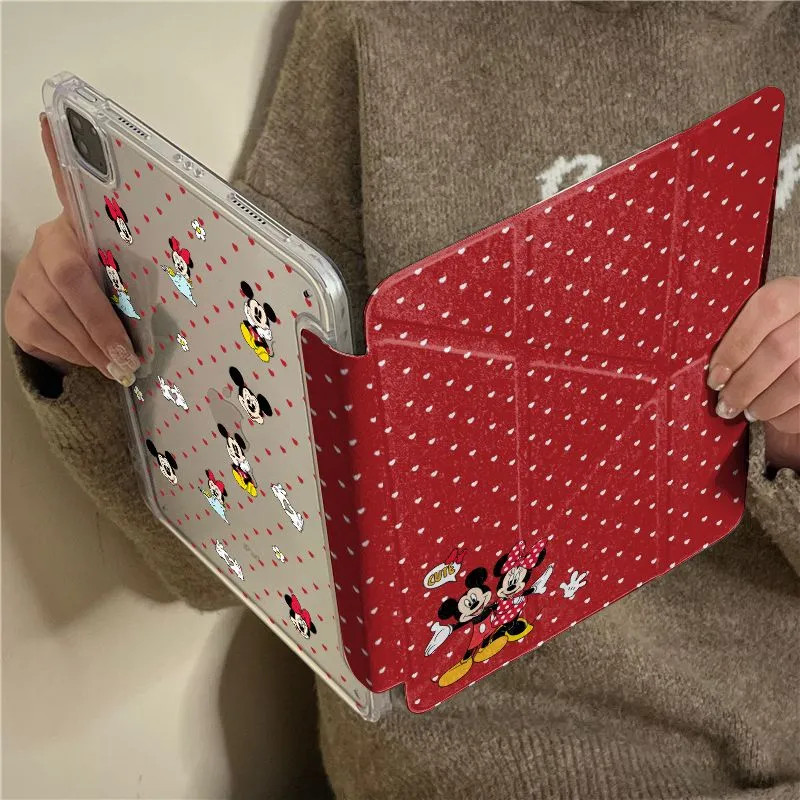 Mickey และ Minnie Y พับ Apple iPad 11/10/9 รุ่น pro แท็บเล็ตป้องกันกรณี air7/6 ใหม่ A16 เคสป้องกัน