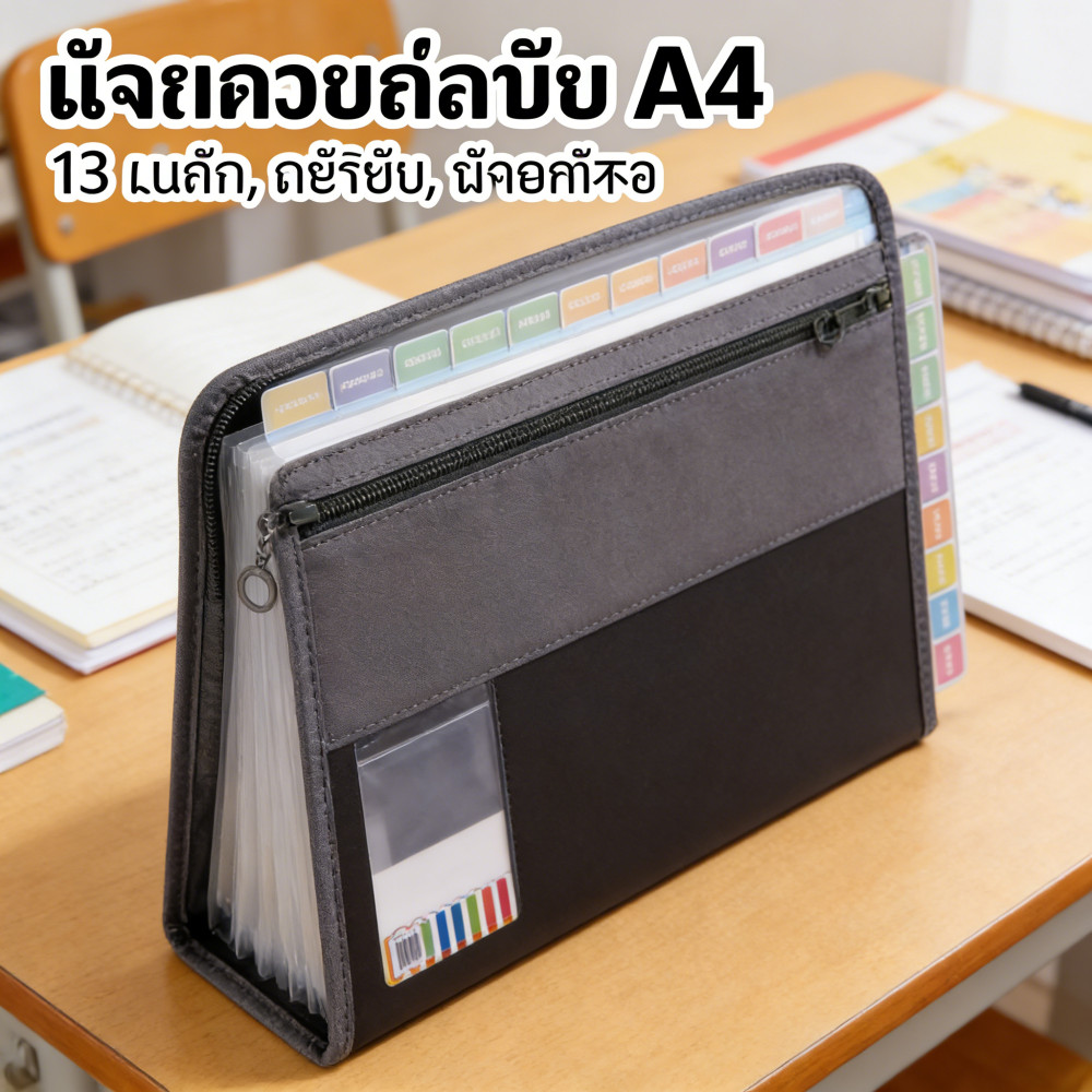 🚛จัดส่งกรุงเทพ🚛 ตะกร้าแฟ้ม A4 ใหญ่ 13 ช่อง มีหูหิ้ว 4 สี แบบเอกสารเก็บรวม
