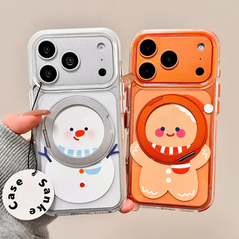 น่ารักใสมนุษย์หิมะคุกกี้360หมุนแม่เหล็กยึดเคสโทรศัพท์เหมาะสําหรับ ไอโฟน 17 16 15 14 13 มือโปร สูงสุด กันกระแทกกล้องป้องกันป้องกันการตกฮาร์ดปกหลัง