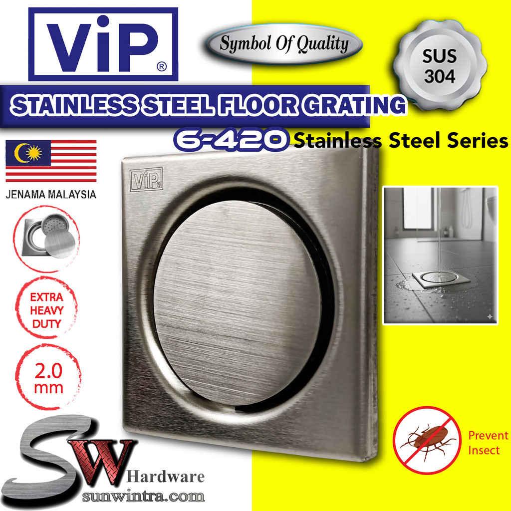 VIP SUS304 ตะแกรงพื้นสแตนเลส 6-420 6 420 Penapis Lantai Penutup Longkang Lantai