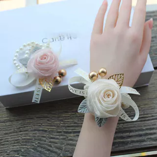 Feiyangดอกไม้ข้อมือเพื่อนเจ้าสาว สายรัดข้อมือลายดอกกุหลาบแสนโรแมนติก สร้อยข้อมือเพื่อนเจ้าสาวสุดประณีต แฟชั่น