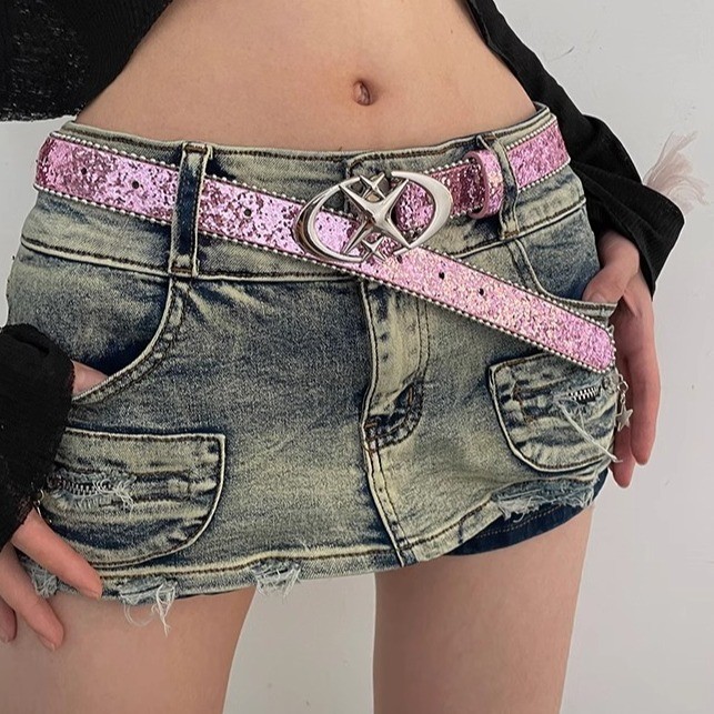 Barbie Pink y2k Millennium Hot Girl Style American Belt Female 2025 กางเกงยีนส์สไตล์ใหม่เข็มขัดตกแต่