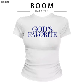 COD（จัดส่งภายใน 24 ชั่วโมง）| เกาหลี ผู้หญิง เสื้อทรง BABY TEE GOD'S FAVORITE