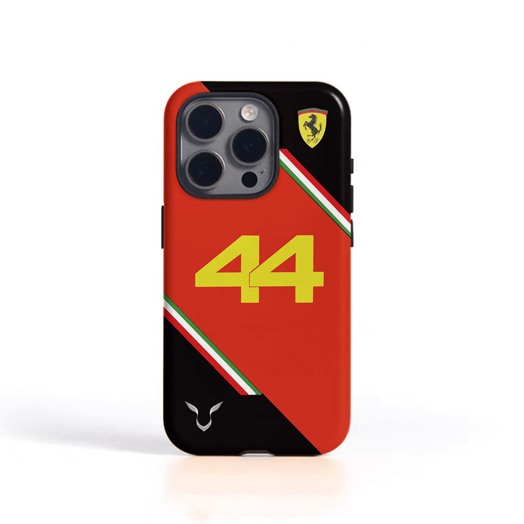 การค้าต่างประเทศ F1 Ferrari Fleet สีดําเย็บสีแดงเบอร์ 44 เคสฟิล์มสองในหนึ่งเดียวเหมาะสําหรับ Apple 1